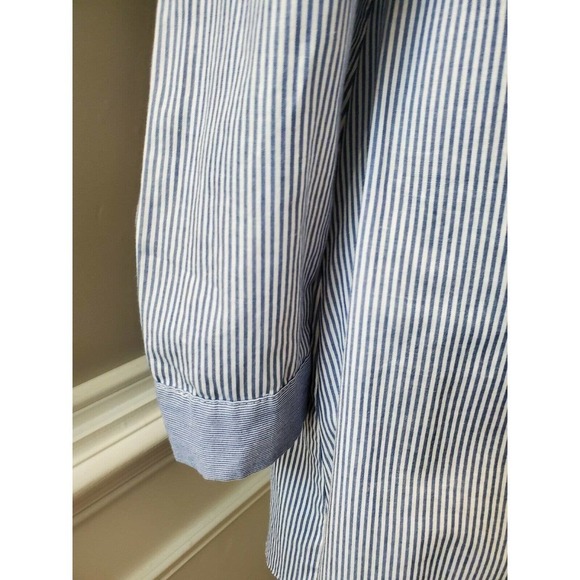 Top Shop Women Blue Striped Cotton & Polyester Trendy Style Button Shirt Size 2 - Picture 4 of 11